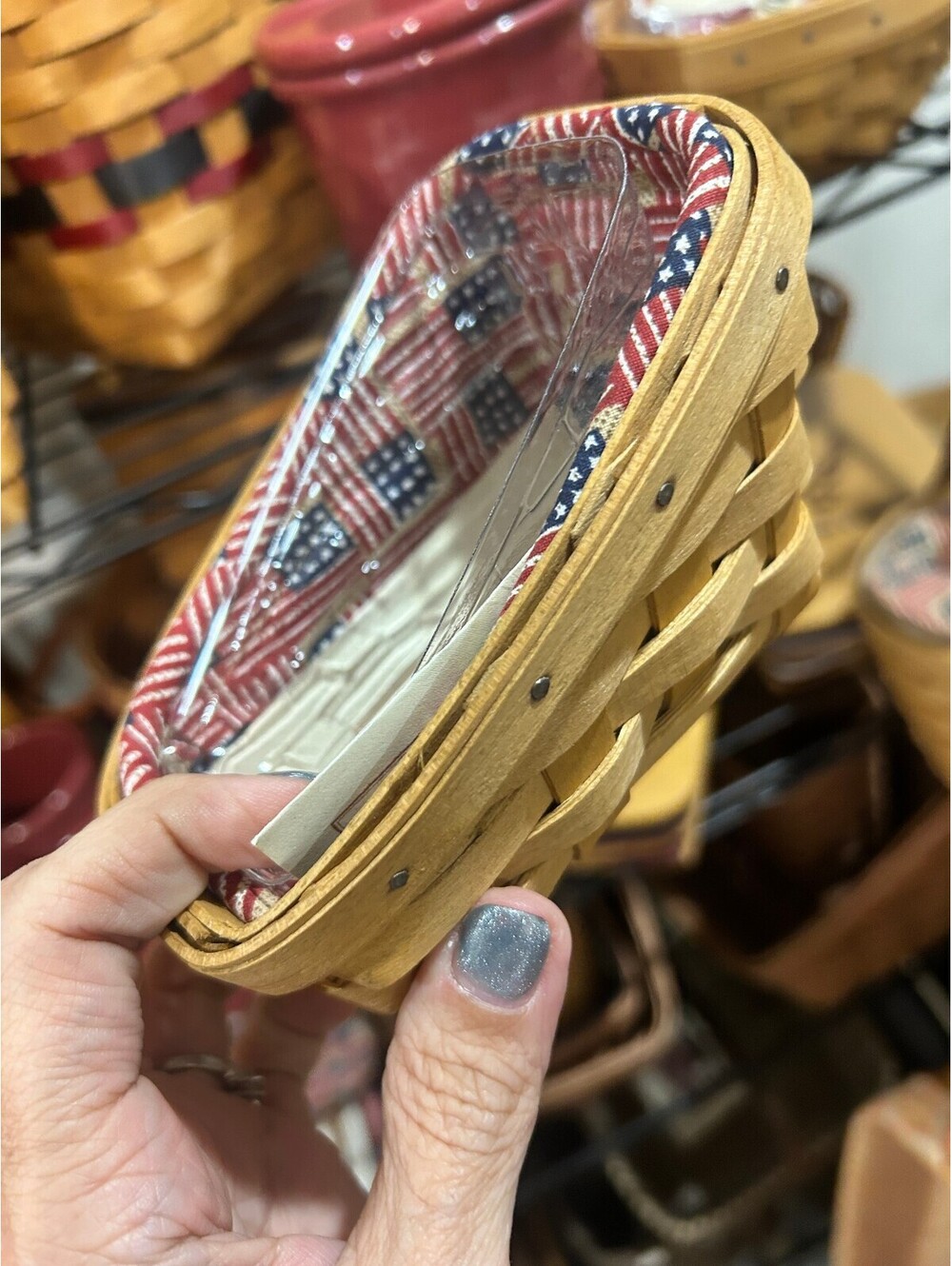 Longaberger Cilantro Basket with Patriotic Fabric Old Glory Liner & Protector